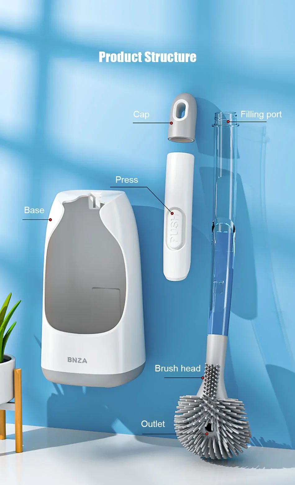 Escova de Silicone para Vaso Sanitário Acessórios WC Escova WC Sem Cantos Mortos Limpeza Doméstica Cerda Macia Artefato Banheiro Toucadores