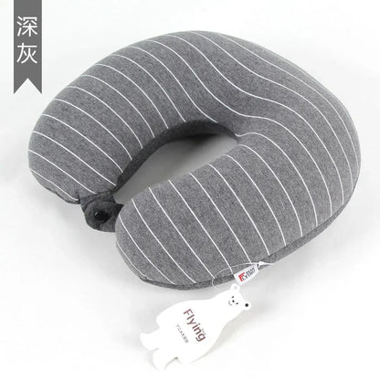 Memory Foam U-Shaped Travel Neck Pillow with Cooling Stripe Design - Cotton Linen Pillowcase for Airplane, Office & Home Support