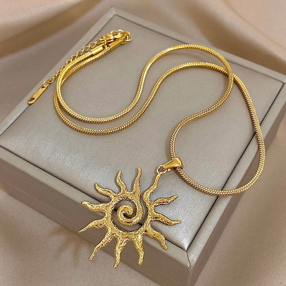 Colar Vintage Chique Com Pingente Em Formato De Sol Aço Inoxidável Joias Acessórios De Moda Dourados Presente Para Mulheres Homens Casais