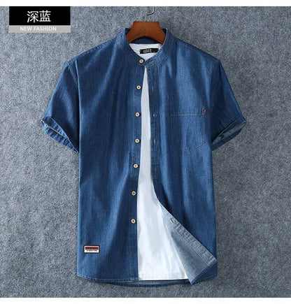 Plus Size L-5XL 6XL 7XL 8XL Men's Cotton Thin Denim Shirts New Summer Short Sleeves High Quality Men Cotton Casual Jean Shirts