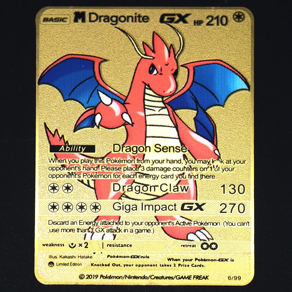 Pokémon 183200 Pontos Alto HP Cartas de Metal Douradas Pretas Inglês Francês Vmax Mega GX Coleção de Cards Charizard Pikachu Mewtwo