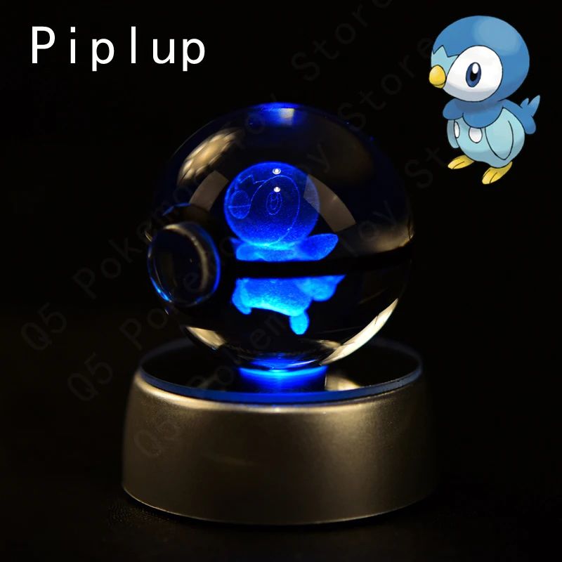 Esfera de Cristal 3D Pokémon 7CM 5CM Mewtwo Pikachu Gengar Bola de Cristal de Vidro Pokémon Pokebola Luminária Noturna LED com Base de Presente