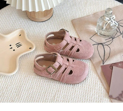 1-12Y Children's Sandals Toe Protect Boys Girls Summer New Candy Color Soft Sole Shoes Kids Casual Retro Flat Leather Sandals