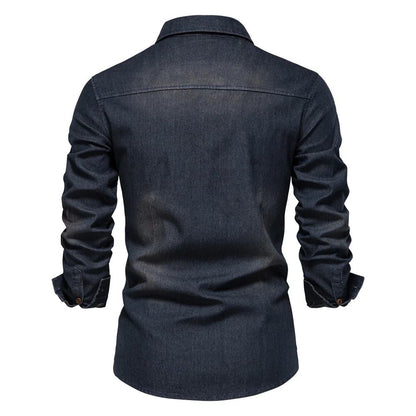 2025 Brand Elastic Cotton Denim Shirt Men Long Sleeve Quality Cowboy Shirts for Men Casual Slim Fit Mens Designer Clothing