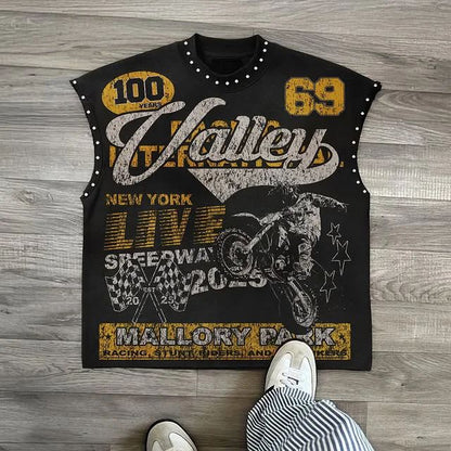 Y2K Popular Willow Nail Round Neck Vest T Shirt Retro Punk Hip Hop Oversized Printed Pure Tops Classic Loose Sleeveless T Shirt