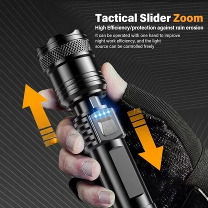 Lanterna Super Brilhante P50 Recarregável USB LED de Longo Alcance Tática À Prova D'Água para Acampamento Pesca Emergência