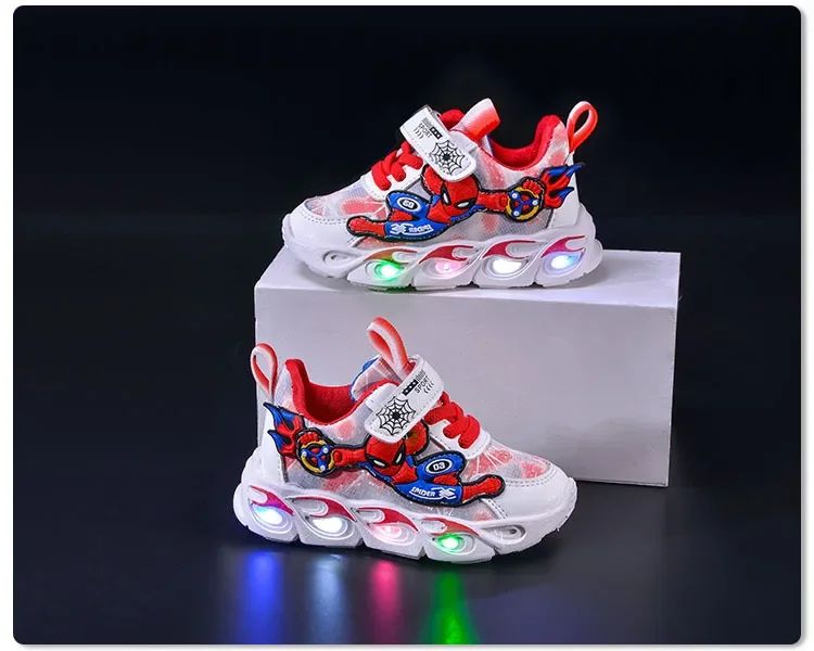 Disney Fashion Spiderman Baby Boys Spring/Autumn Lighted Trendy Kids Boy Sports Casual Children's Sneakers