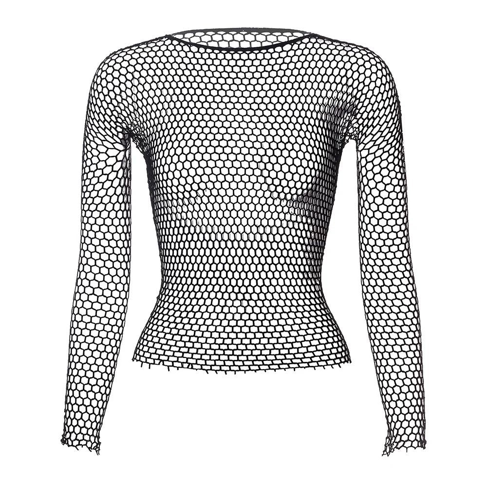 Fashion Hollow Out Basic T Shirts Mens Women Sexy Hollow Out See Through Mesh T-shirt Party Spring Vintage Slim Fit Elastic Tees