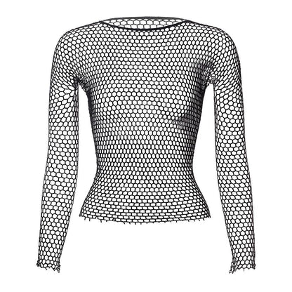 Fashion Hollow Out Basic T Shirts Mens Women Sexy Hollow Out See Through Mesh T-shirt Party Spring Vintage Slim Fit Elastic Tees