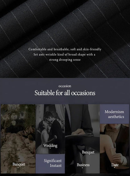 ST Cassy high-quality blue striped suits for men slim fit luxurious and elegant men's business suit 3-piece set full men's suit