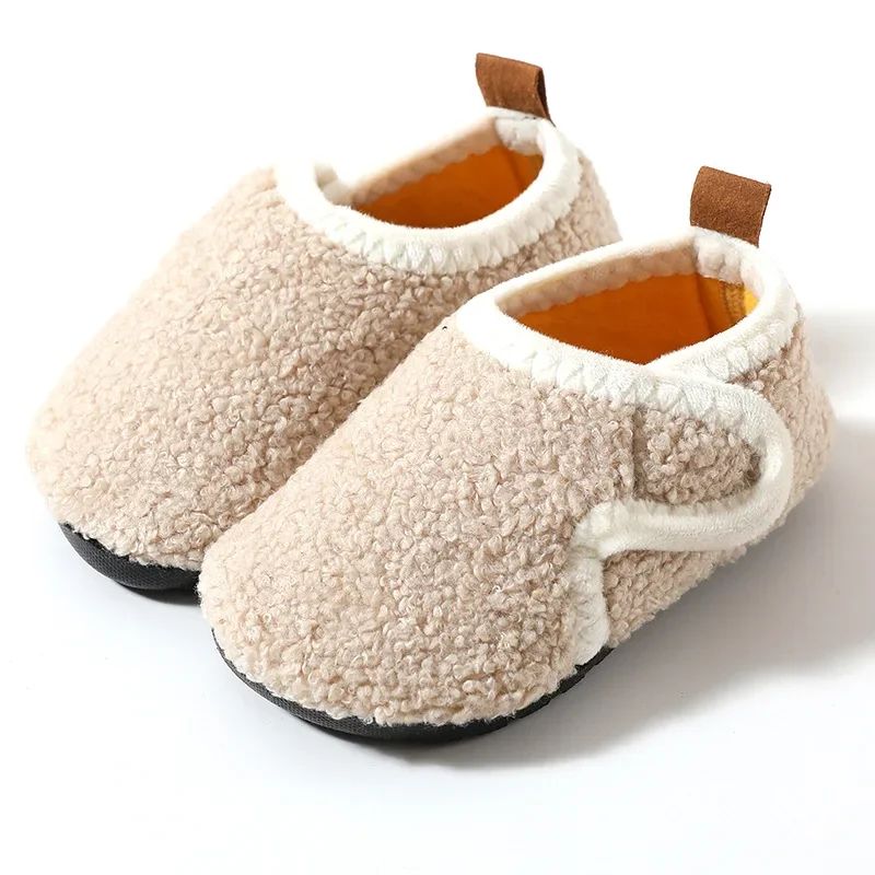 Pantuflas Child Cotton Slippers Solid Warm Kid Winter Home Shoe Boy Girl Plush Floor Shoe Indoor Soft Sole Anti-slip Cotton Shoe