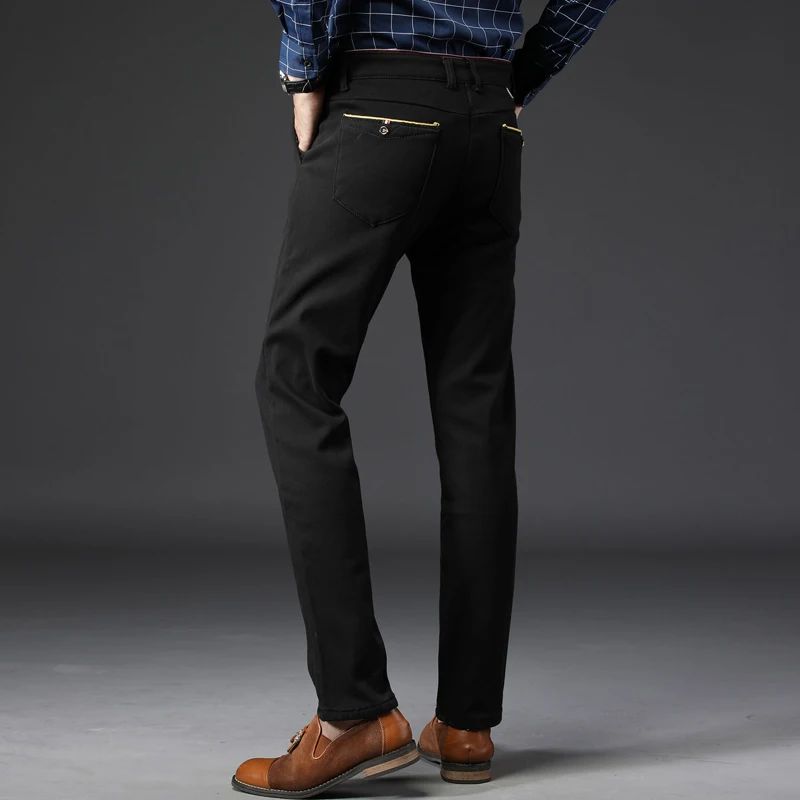 Winter Men Korean Fashion Straight Leg Pants Winter Snow Warm Thermal Thicken Casual Pants New Fleece Slim Fit Business Trousers