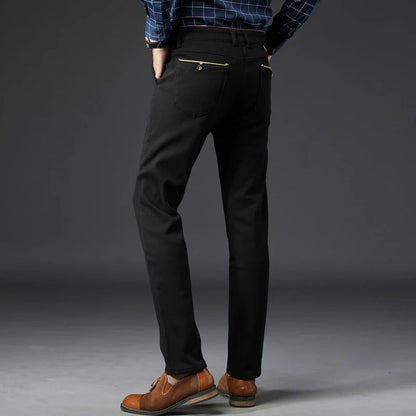 Winter Men Korean Fashion Straight Leg Pants Winter Snow Warm Thermal Thicken Casual Pants New Fleece Slim Fit Business Trousers