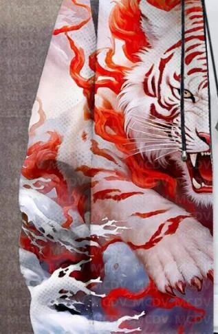 Men's Retro Print Plush Thick Long-Sleeved Coat Cardigan Tiger 3D Prined Fleece Hooded Overcoat Unisex Thick Warm Jacket