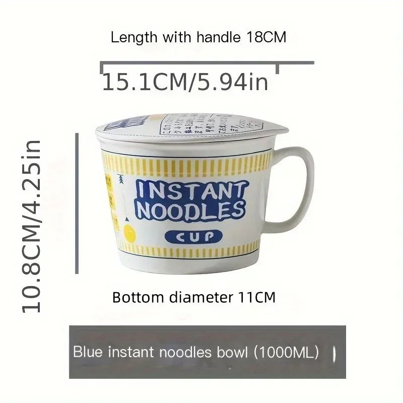 1pc Large Capacity Ceramic Instant Noodle Bowl with Cover?Perfect for Dorms and Home Kitchens - Keep Your Noodles Fresh and Warm