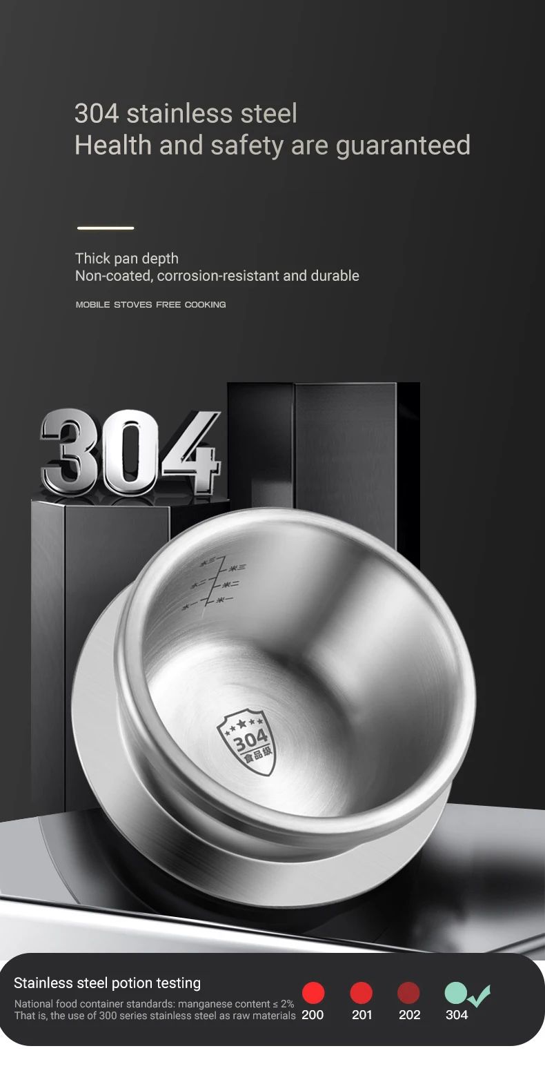 0.8-2L Outdoor Camping Small Pressure Cooker 304 Stainless Steel Portable Rice Cooker for Kitchen Cooking Tool Pressure Cooker