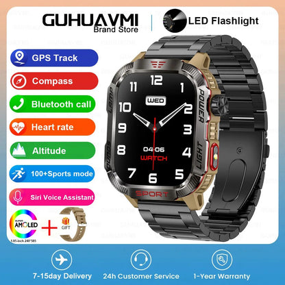 Novo relógio inteligente masculino para ambientes externos de 2,01 polegadas, à prova d'água 3ATM, bateria de 600mAh, bússola, lanterna LED, chamada Bluetooth, Smartwatch para Xiaomi