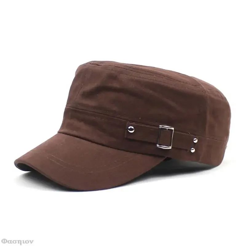 Army Cap Men Women Pure Color Washed Cotton Flat Top Cap Summer Autumn Adjustable Chapeau Visor Hat