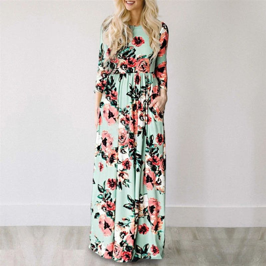 Women Summer Floral Print Maxi  2025 Loose White Boho Beach Dress Women Vintage