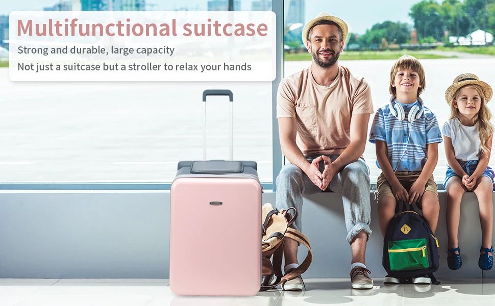 Mala de Viagem Infantil com Rodas Giratórias, Malas Grandes com Design de Assento Infantil, Bagagem de Mão Rígida de 20 Polegadas para Viagem