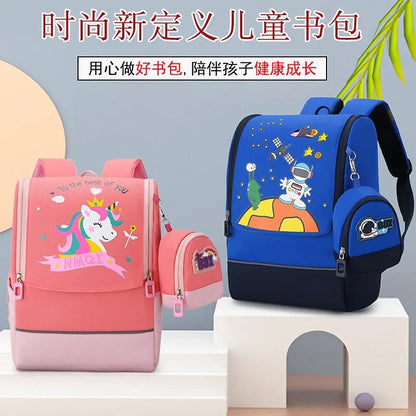 Mochila infantil de desenho animado para meninos e meninas do ensino fundamental, versão coreana, nova bolsa espacial infantil