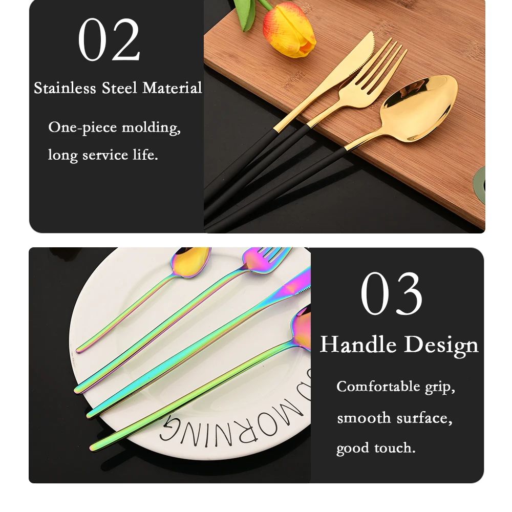 24Pcs Stainless Steel Dinnerware Set Kitchen Fork Spoon Knife Dinner Cutlery Set White Silver Western Flatware Tableware Set