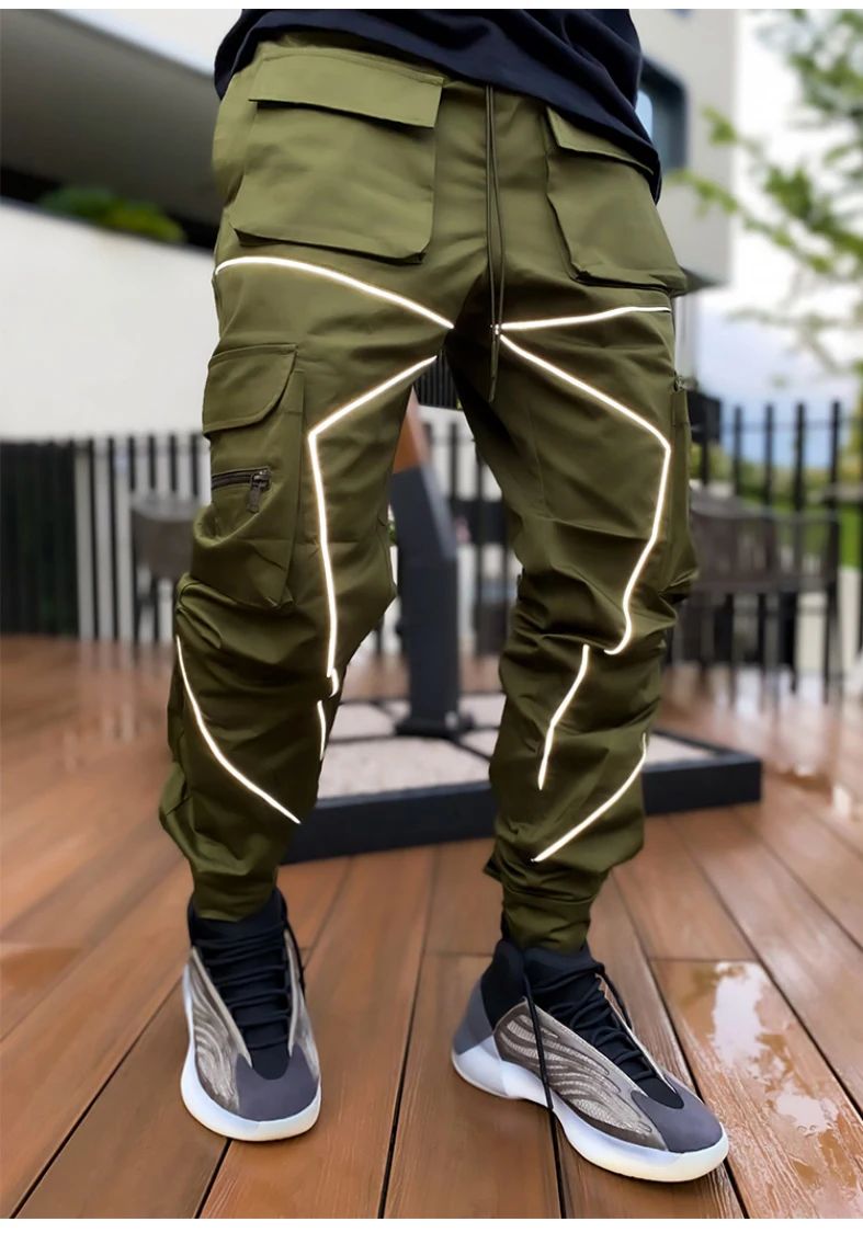 Men's Reflective Cargo Pants 2025 New Hip Hop Casual Joggers Trousers Multi-Pocket Men Sweatpants Streetwear Sports Pant M-3XL