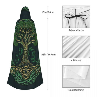 Tree Of Life Celtic Adult Cloak Cape Hooded Medieval Costume Witch Wicca Vampire Elf Purim Carnival Party