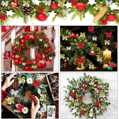 240/12PCS Mini Christmas Bow Ornaments Red Gold Xmas Tree Hanging Pendant DIY Craft New Year Home Party Decoration Bowknot Gifts