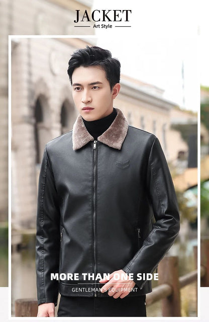 Trend Korean Slim Fit Casual Men's Leather Jacket Leather Jacket Busines Men's Fur Collar High Quality Fashion Motorcycle Jacket