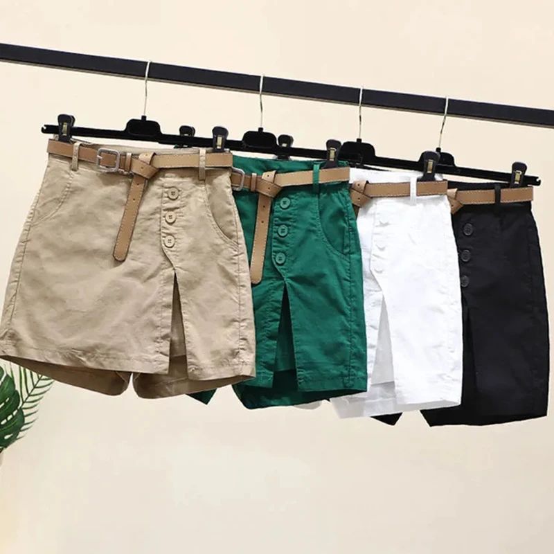 2026 Chic Shorts Women Korean Solid Buttons Side Slit A-line Streetwear Fashion Skirts Chic Harajuku Summer Loose Pants