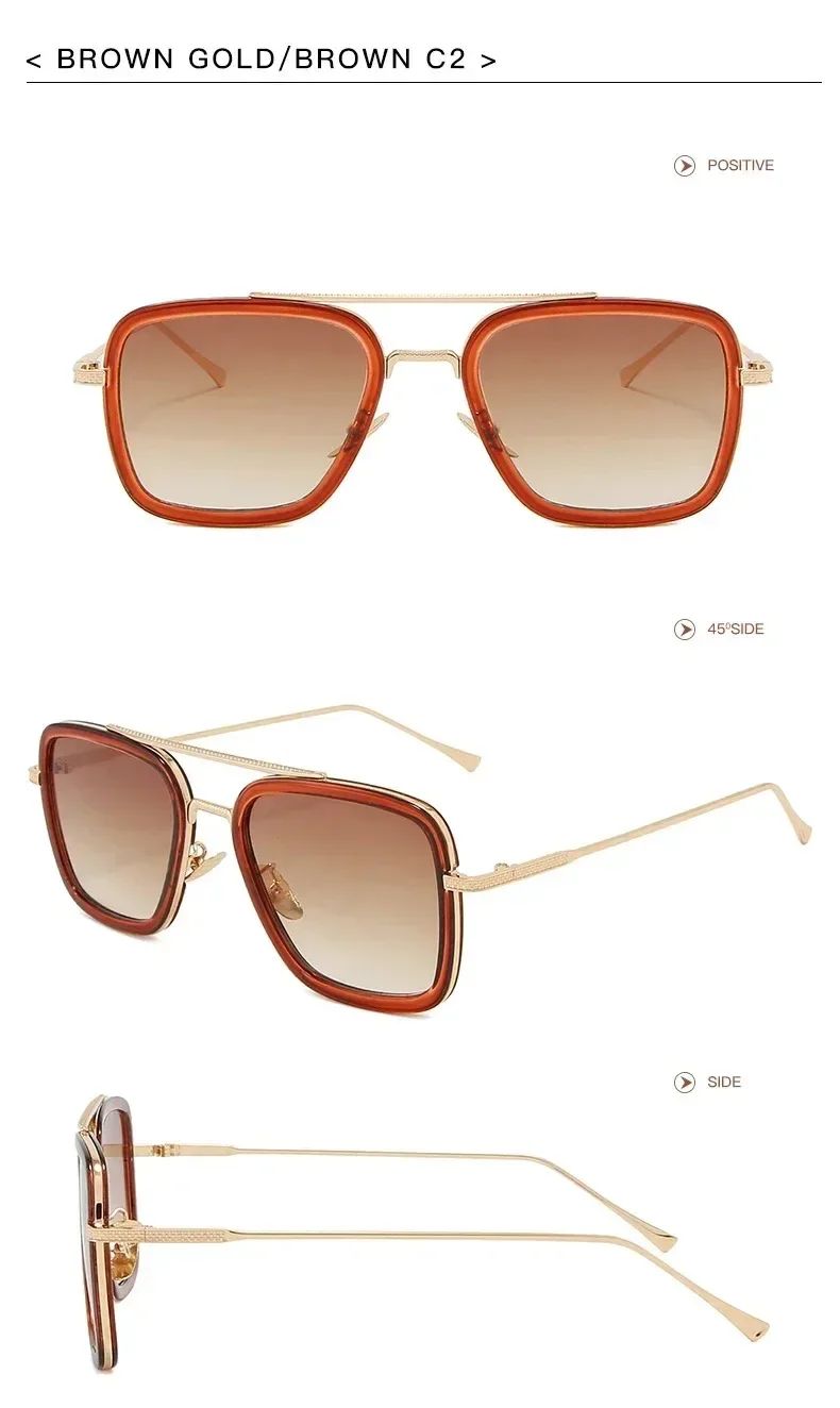 Tony Stark Sunglasses Iron Man Sun Glasses Vintage Square Metal Frames Men Sun Glasses Women's Driving Eyewear UV400 Glasses