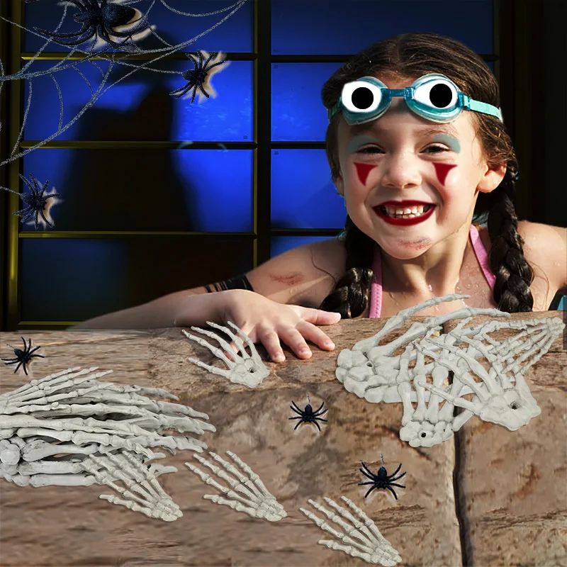 1 Pair Of Halloween Skeleton Hands Haunted House Bar Party Plastic Horror Props Dummy Hands Bones Halloween Scene Decor Supplies