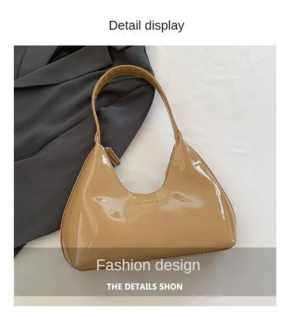 Trendy Designer Solid Shoulder Bags for Women Handbags and Purses 2024 New Fashion Patent Leather Underarm Ladies Tote Bags