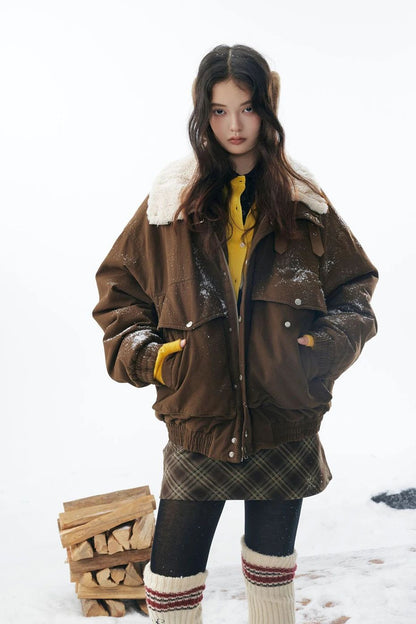 ?Mirrordust?Winter Jackets Men Thicken Warm Coat Vintage Loose Padded Jackets Big Pocket Fur Collar Jackets Outwear Unisex