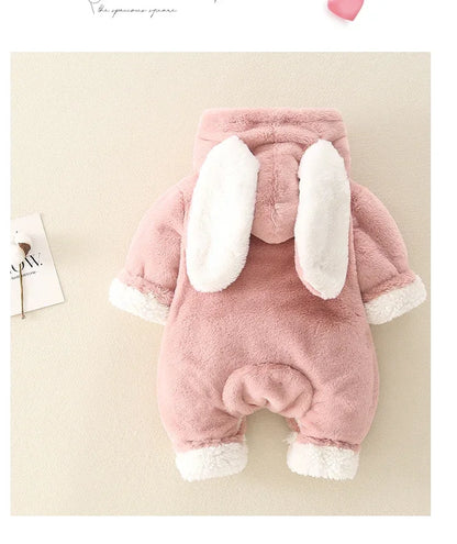 Baby Rompers Winter Warm Coral Fleece Newborn Baby Girl Clothes Cartoon Rabbit Coats Infant Jumpsuit Animal Overalls Pajamas