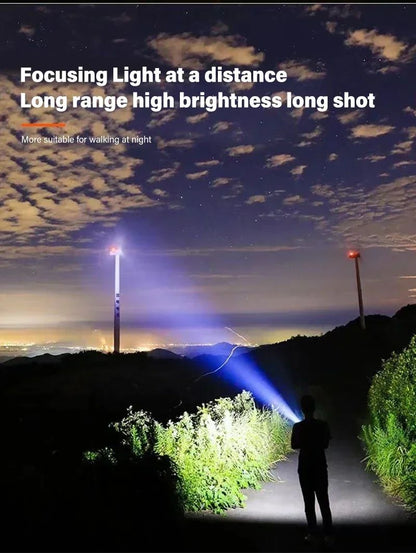 High Strong Power Led Flashlights 2000LM Tactical Torch with Display Light USB Charging Camping Fishing Emergency Zoom Lantern