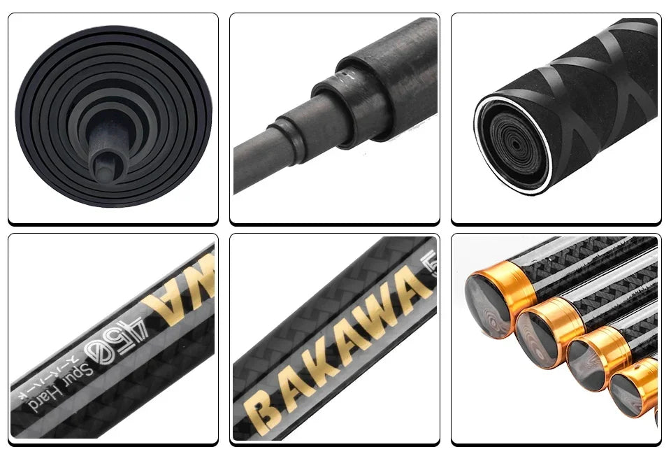 Vara de Pesca BAKAWA Stream Telescópica 3.6M/3.9M/4.5M/5.4M/6.3M/7.2M 100% Fibra de Carbono Pesca de Carpa em Água Doce Pesca de Viagem