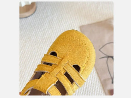 1-12Y Children's Sandals Toe Protect Boys Girls Summer New Candy Color Soft Sole Shoes Kids Casual Retro Flat Leather Sandals