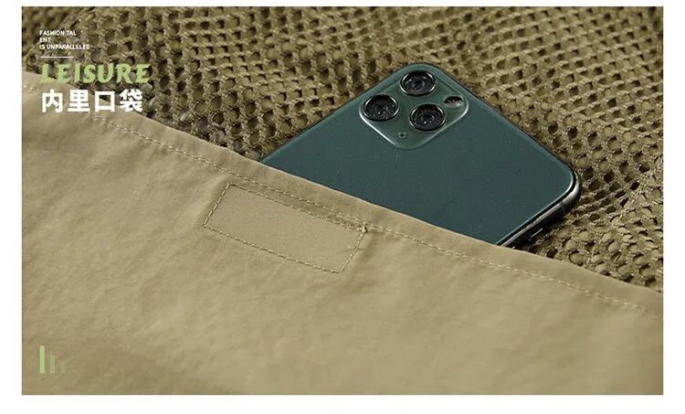 Colete Masculino de Malha com Vários Bolsos Secagem Rápida Sem Mangas Jaqueta Repórter Solto Casual Fino para Pesca Colete Masculino