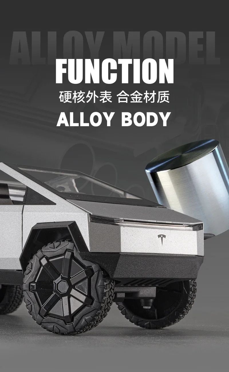 Alloy Model Carro 1:24 Diecast Miniatura Metal Picape Veículo Presente de Aniversário para Crianças Colecionáveis Van Caminhão Tesla Cybertruck Brinquedo para Meninos
