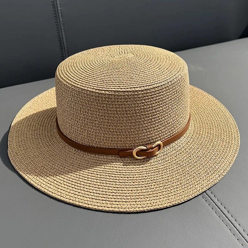 Simple Straw Summer Women Beach Hat Female Casual Panama Hat Women Flat Brim Bowknot Straw Cap Girls Sun Hat