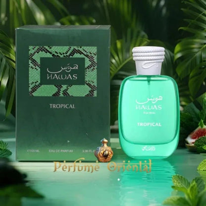 100ML RASASI Hawas Tropical EDP Spray Long Lasting Arabian Perfume For Men Top Notes: Fig Leaf, Coconut Water and Ginger