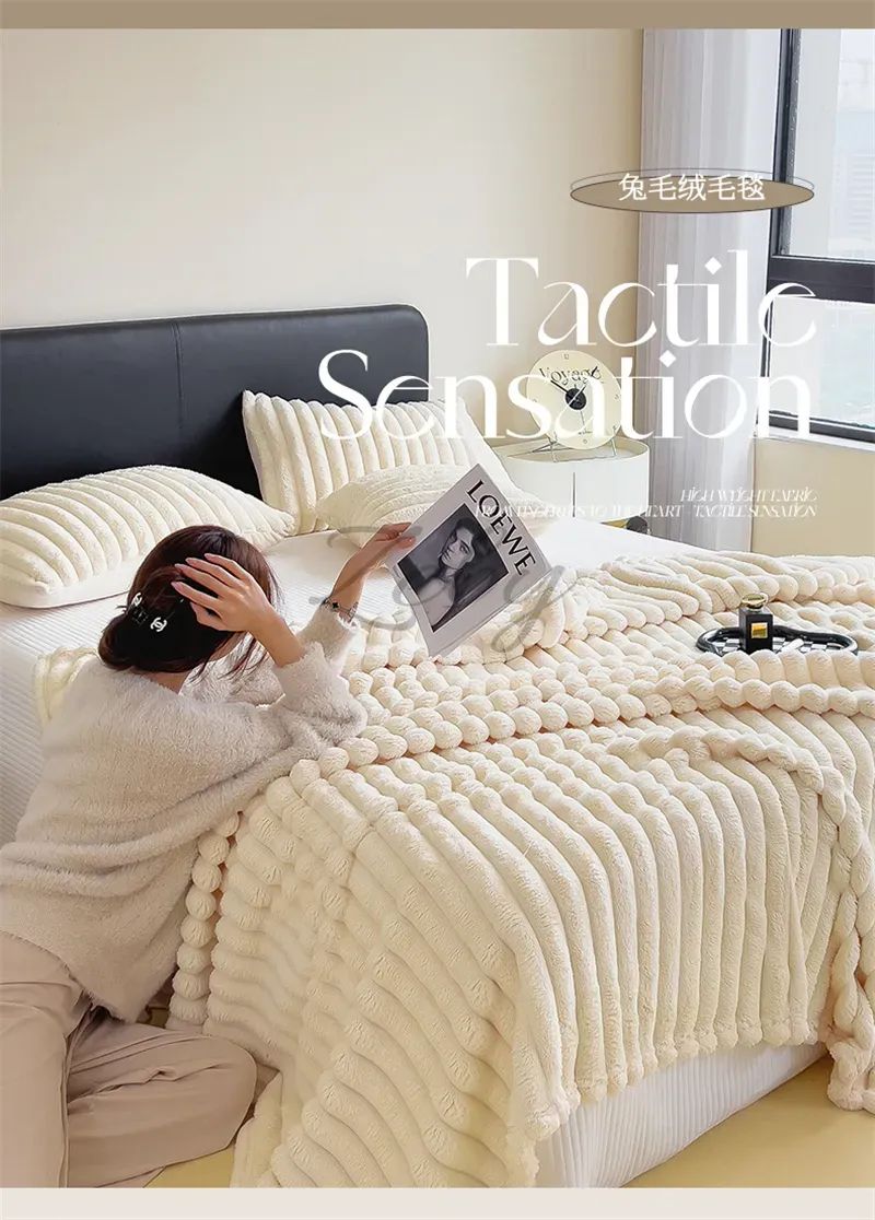Imitation Rabbit Velvet Spring Autumn Warm Blankets or Blanket and Pillowcase Soft Fluffy Warmth Throw Blankets for Sofa Napping