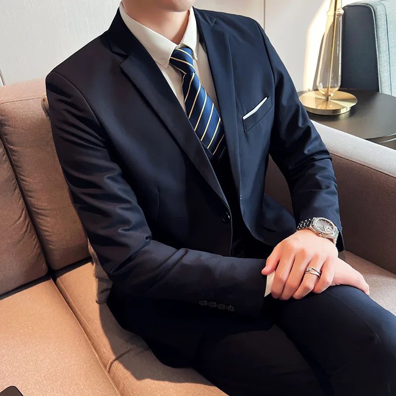 LIBIELIY High Quality Fashion Business Casual (suit + Vest + Trousers) British Style European And American Wedding Dress Three-p