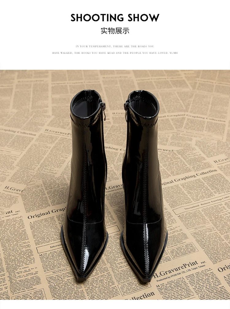 ankle boots fashion pointed square root temperament women's high heels zipper decoration luxury women's winter large size 35-42