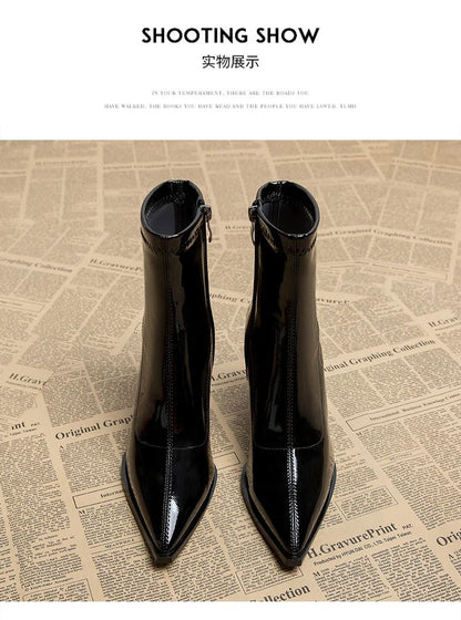 ankle boots fashion pointed square root temperament women's high heels zipper decoration luxury women's winter large size 35-42
