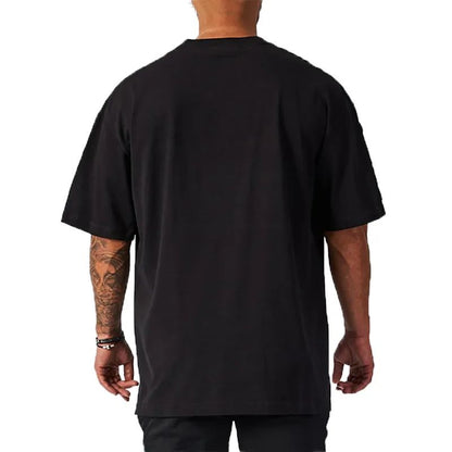 Summer Oversized Mens Cotton Loose Dropped Shoulder Fitness Summer Gym Sports Bodybuilding Short Sleeve T-shirt
