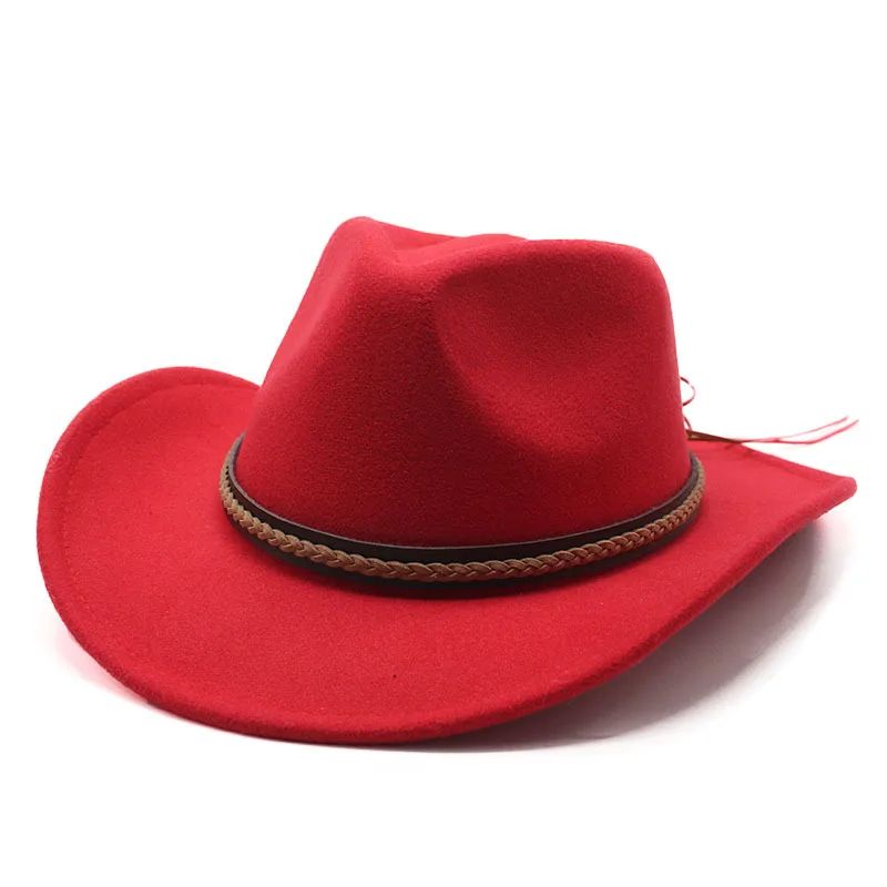 Winter Roll Up Brim Western Cowboy Hat With Leather Retro Gentleman Lady Jazz Cowgirl Cap Church Sombrero Caps