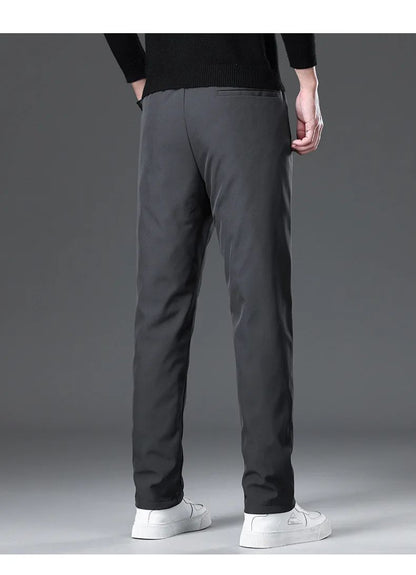Calça Masculina de Inverno de Pena de Ganso Cintura Elástica Roupa Externa Calça de Pena Casual À Prova de Frio Nova Calça Reta Quente e Engrossada de Inverno